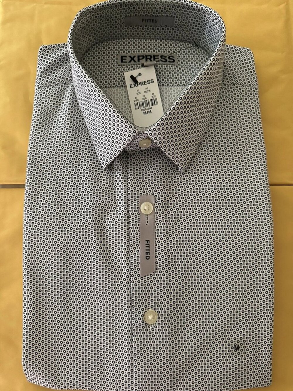 Express Men's Fitted Dress Shirt M Medium Geometric Micro Circle Gray White